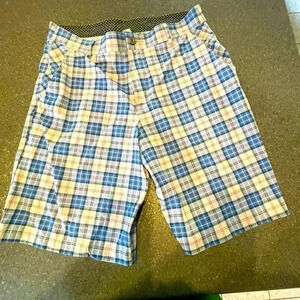 Lululemon Mens Kahuna Shorts Tartan Plaid Casual Golf Size 36 Blue Red Grey